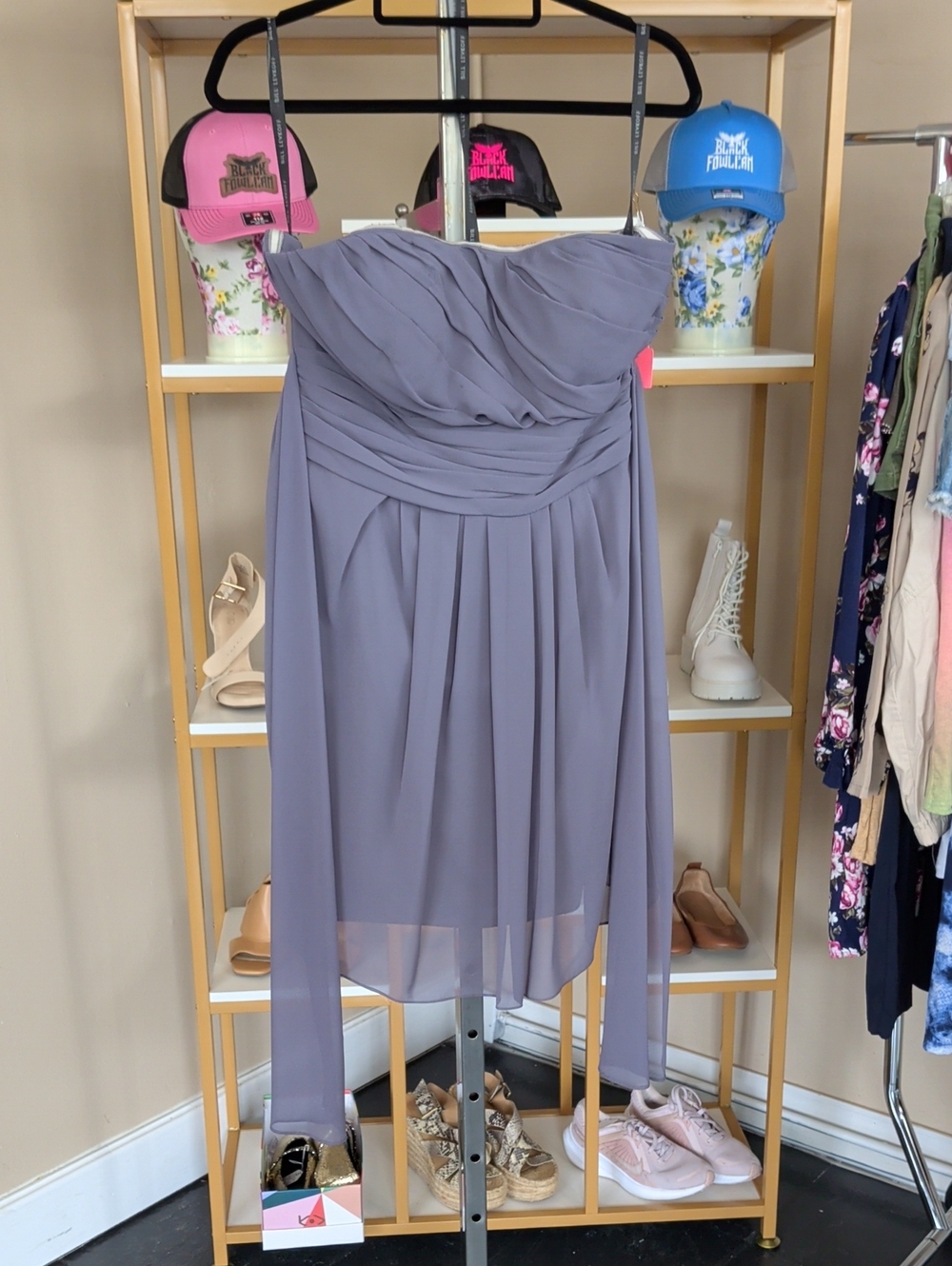 Strapless Grey Chiffon Cocktail Dress